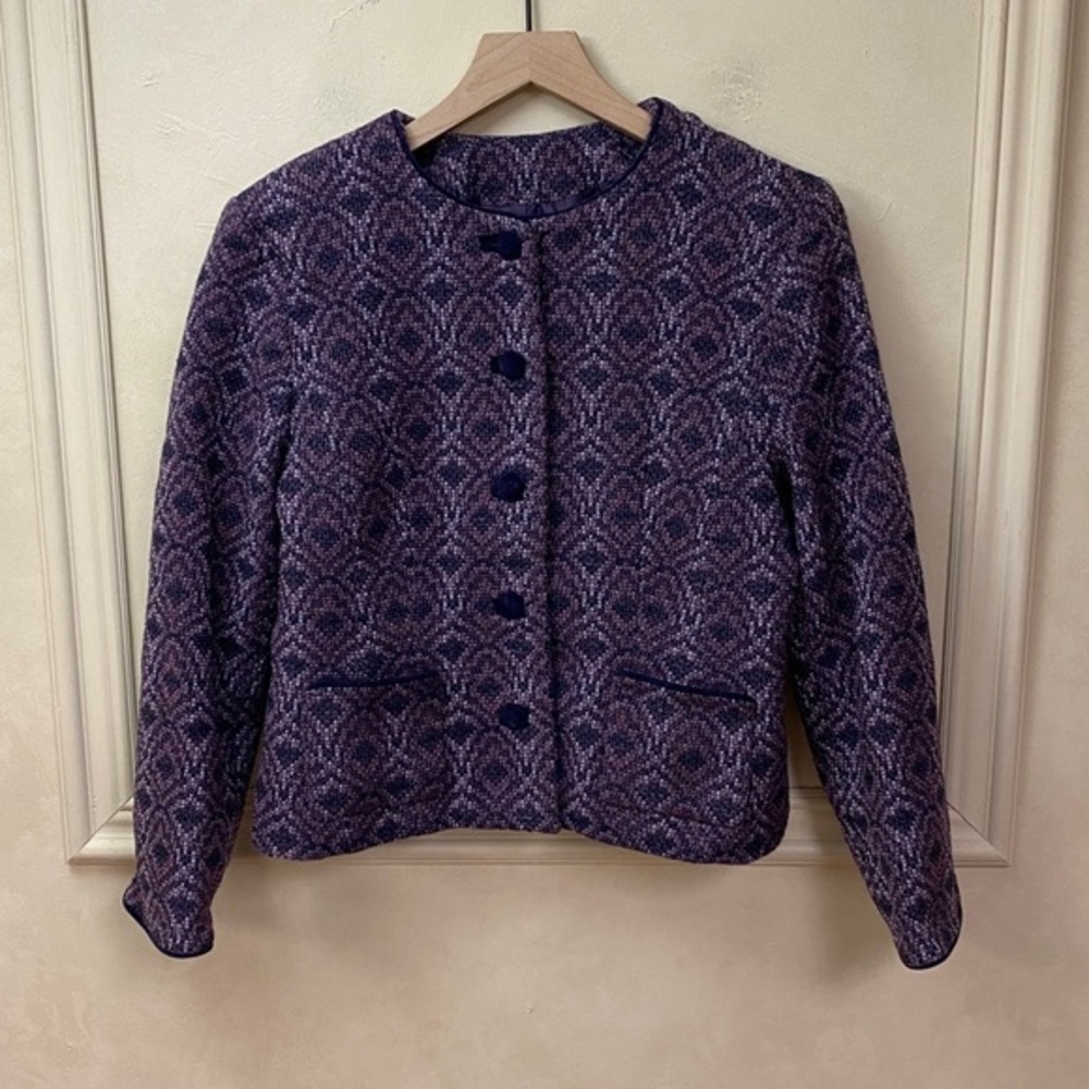 Vintage Pendleton Womens Purple Wool Button Up Blazer Jacket Size 14 Lined